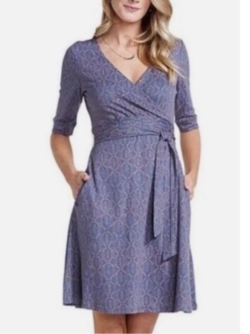 Toad & Co Cue Wrap Cafe Dress Blue & Melon Print XS